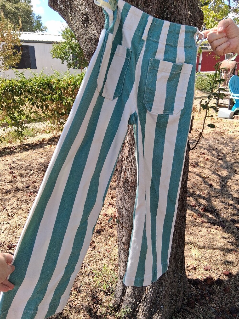 Maeve By Anthropolgie Striped High-Waist Wide-Leg Women’s Jeans - Teal & White